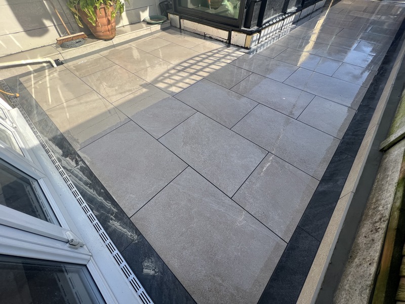 bradstone tatra porcelain patio dark grey border 16